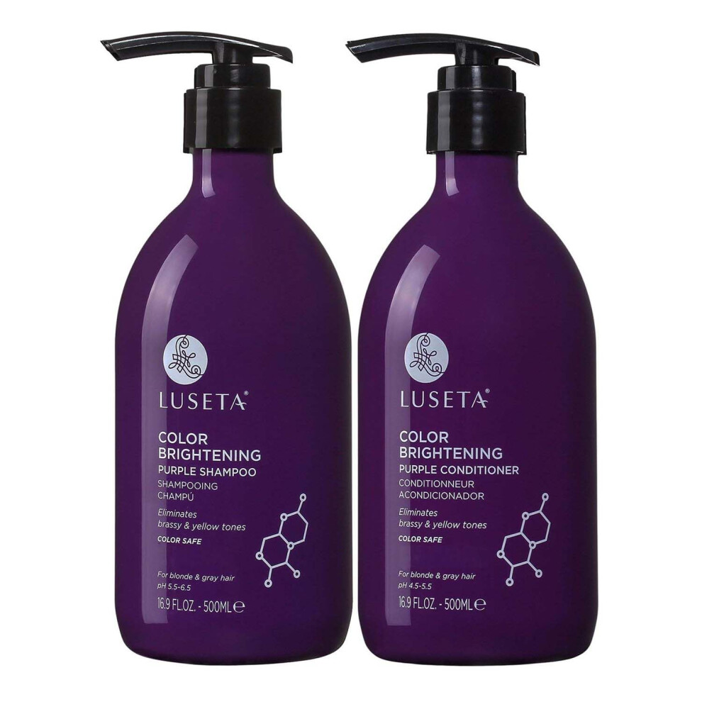 Luseta Purple/Gray/Silver Shampoo And Conditioner Set For Blonde, Ash, Hair, Brass Off Infused With Cocos Nucifera Oil For Curly, Damaged, Coloured