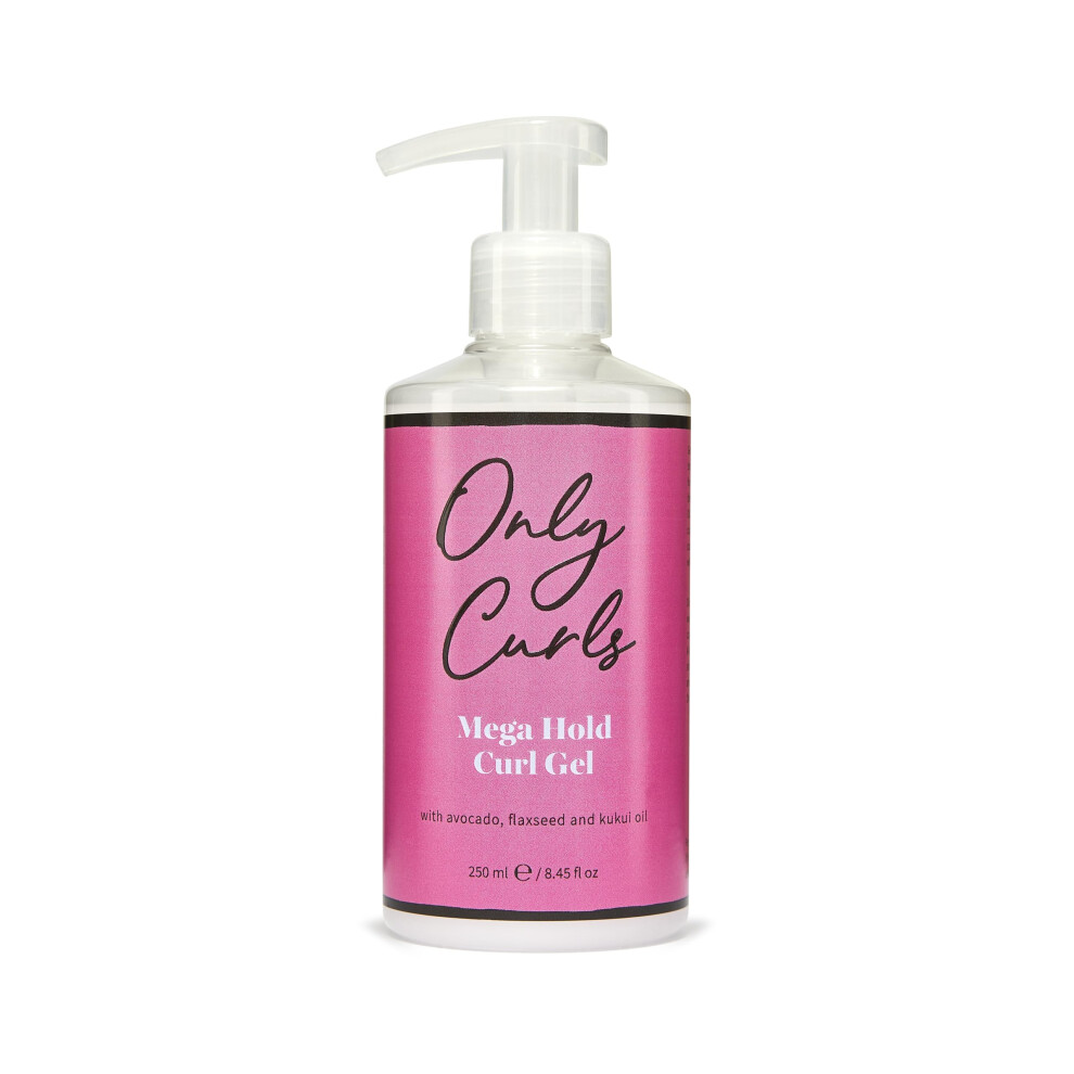 Only Curls Mega Hold Curl Gel, 250Ml, Curly Hair Product, Curl Definer & Frizz-Control, Long Lasting Styling Gel, Strong Hold, Defined, Frizz-Free