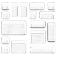 Stackzy Drawer Organiser Set ? Makeup Organiser Tray for Drawers ? Clear Cosmetics Container Tray for Bedroom ? Utensil Cutlery Set Divider ? Kitchen