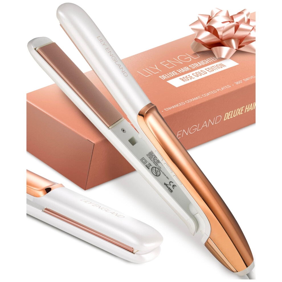 Photos - Hair Dryer Lily England Hair Straighteners for Women - 2-in-1 Ceramic Flat Iron & Curler, Rose Gold Straightener with Adjustable Temp 1