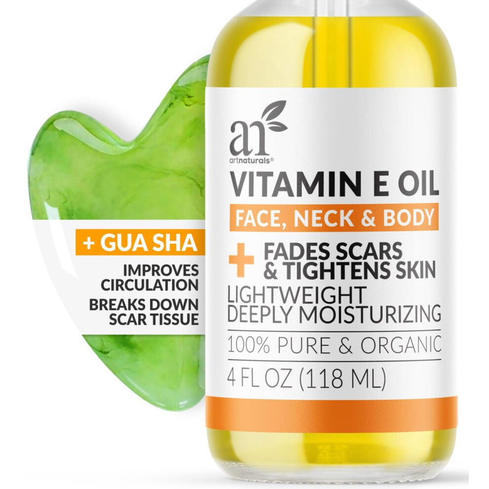 Artnaturals Face & Body Vitamin E Bio Oil 4.0oz + Gua Sha Facial Tools Set - Organic Moisturizer Skincare for Scars, Stretch Mark, Cellulite & Nails -
