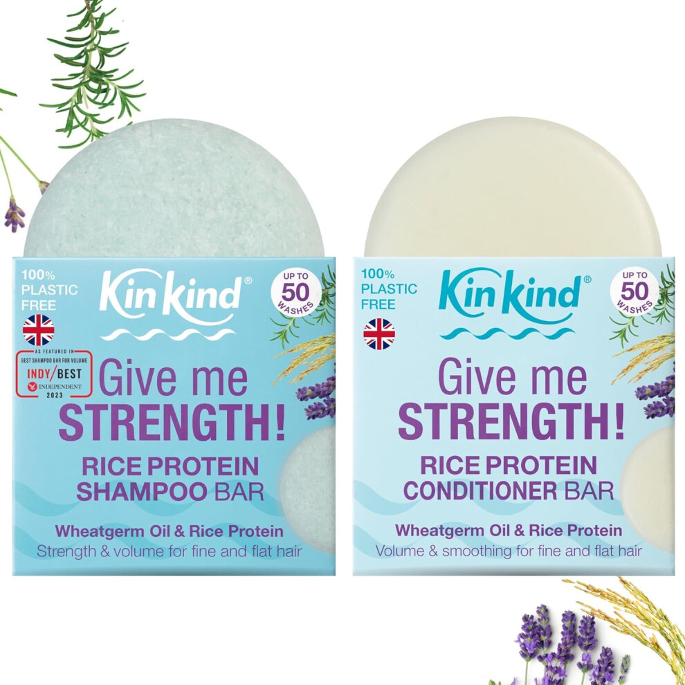 Kinkind Rice Water Shampoo And Conditioner Bar Set | Give Me Strength! With Rice Water Protein For Hair Growth