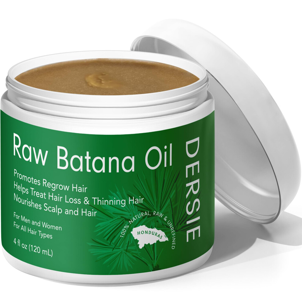 Dersie Batana Oil For Hair Growth - Raw, Organic Dr Sebi - 100% Pure & Natural From Honduras - For Thicker & Stronger Hair - 4 Fl Oz