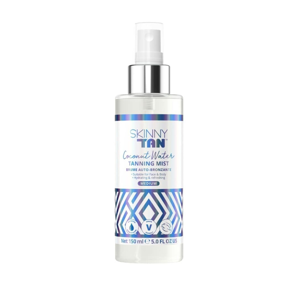 Skinny Tan Coconut Water Tanning Mist - Streak Free & Lightweight Self Tan Mist, Natural Medium Fake Tan, Cruelty-Free, Vegan Skincare, 150Ml