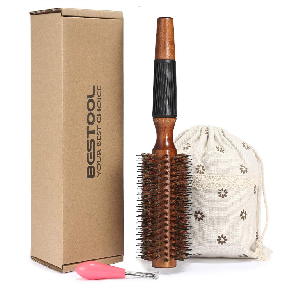 Bestool Round Brush For Blow Drying, Boar Bristle Round Hair Brush With Wooden Barrel, Large Round Styling Brush For Women & Men, Straightening,