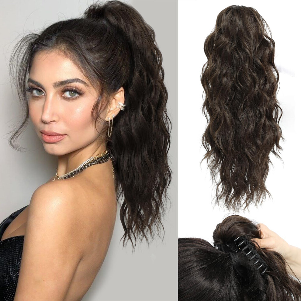 Fine Plus Ponytail Extension Claw Clip In Ponytail Hair Extensions Synthetic Claw Curly Ponytail Extension For Women 18Inch Curly Wave Claw Clip
