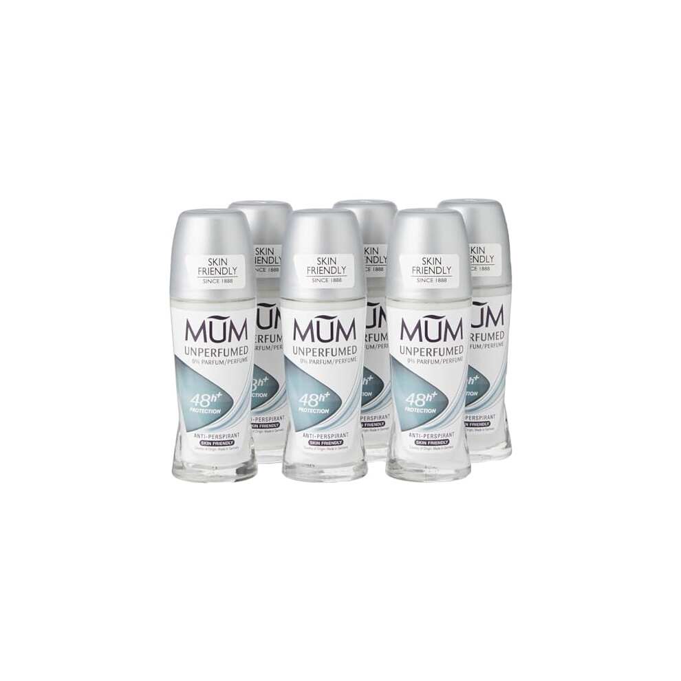 Mum Unperfumed Roll On Deodorant, 48 Hours Plus Protection, Alcohol Free Womens Mens Deodorant, Anti-Perspirant, Vegan, Sustainable Glass Bottle,