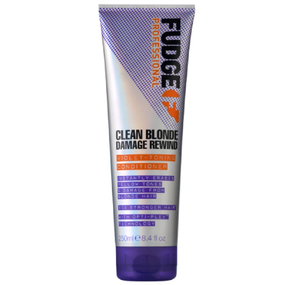 Fudge Purple Professional Clean Blonde Damage Rewind Conditioner, Intense Toning For Blonde Hair, Bond Repair Technology, Sulfate Free, 250 Ml