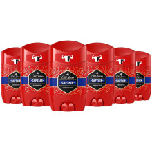 Old Spice Captain Deodorant Stick For Men 6x50 ml, 48H Fresh, 0% Aluminium Salts, Anti-White Marks and Yellow Stains