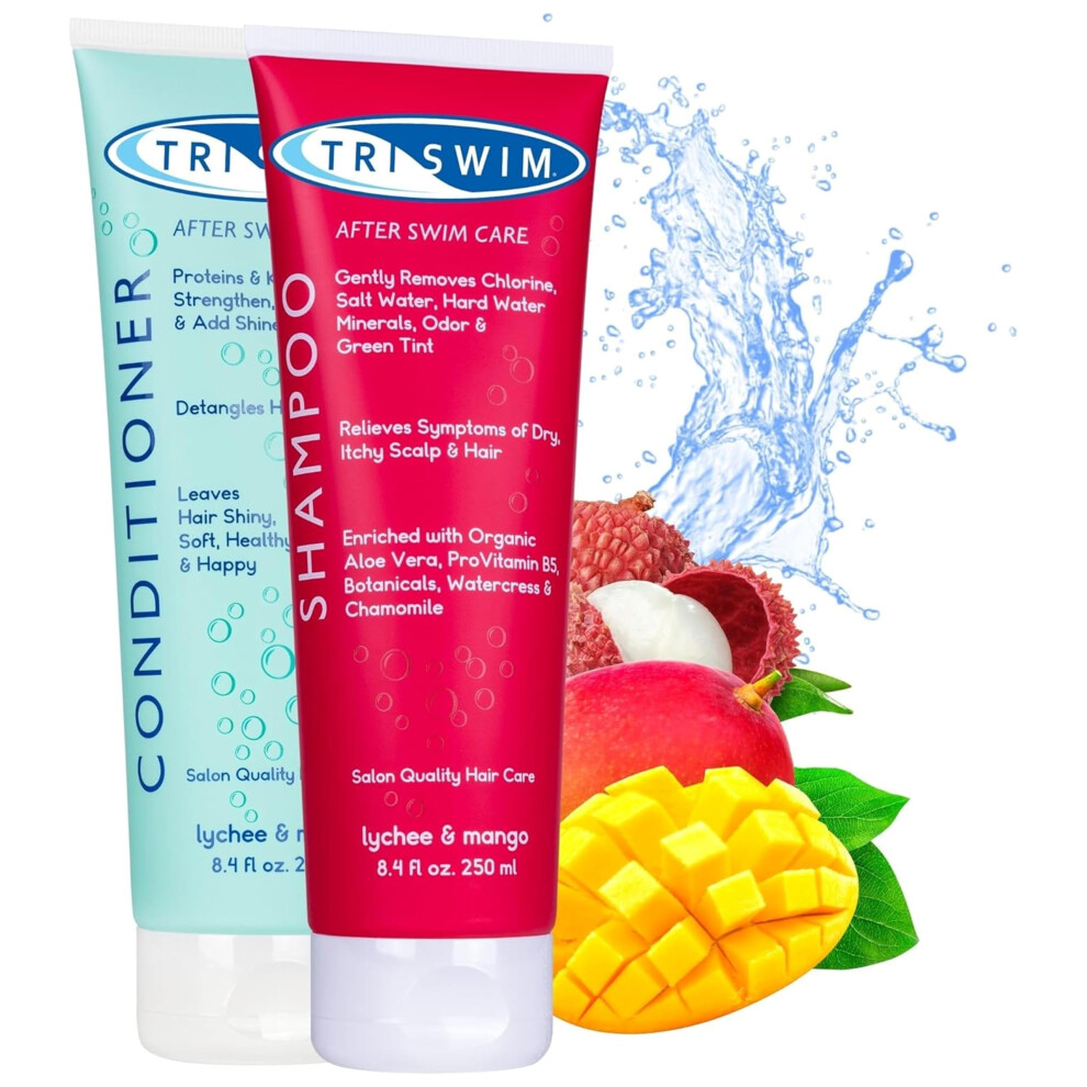 Triswim - Chlorine Removal Hair Care Bundle, After Swim Care Shampoo And Moisturizing Conditioner, Anti-Chlorine Hair Protection For Swimmers, Removes