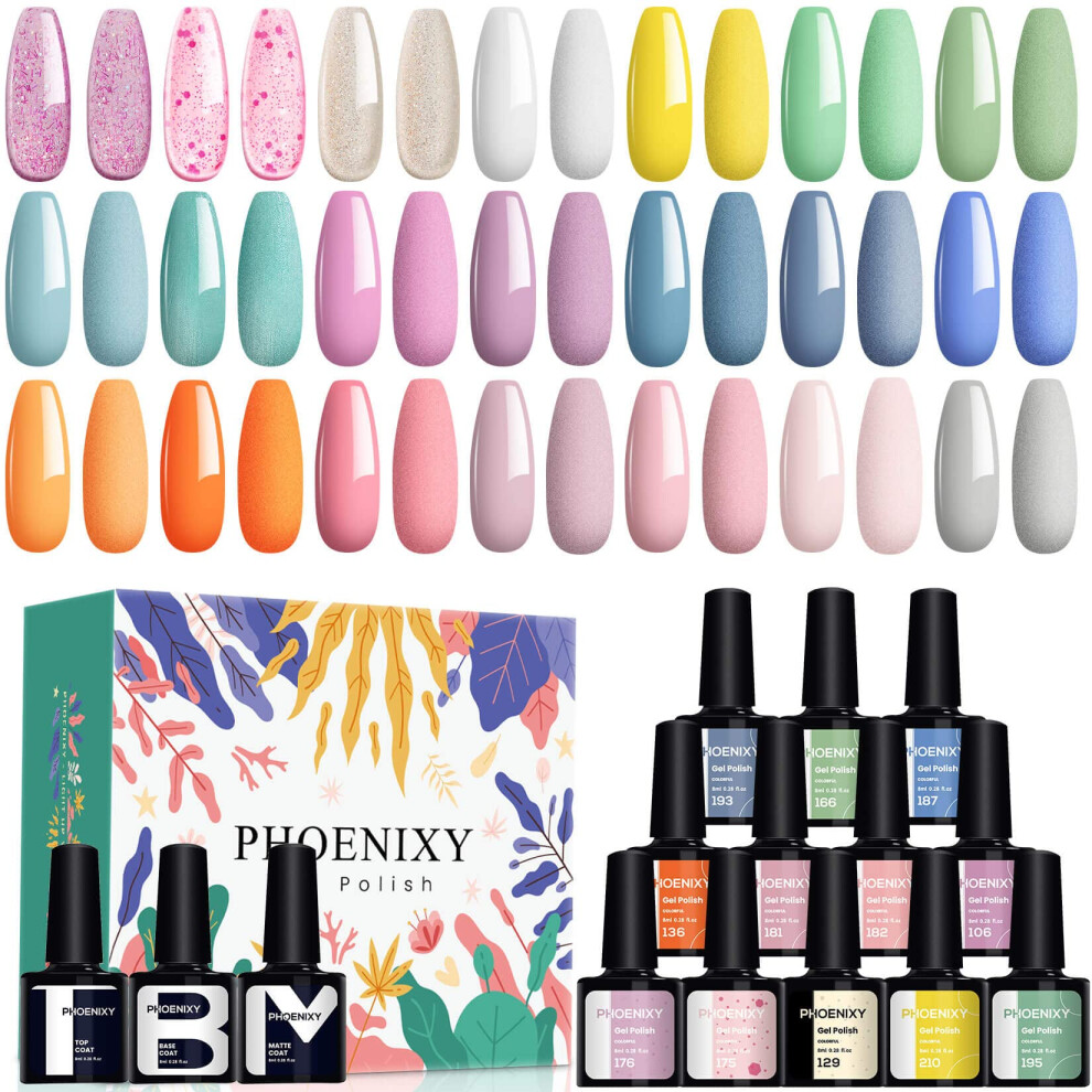 Phoenixy Gel Nail Polish Set - 24Pcs 8Ml Uv Gel Nail Polish Starter Kit Soak-Off Gel Polish Gel Nail Varnish Set Nail Polish Base And Top Coat Gifts Set For