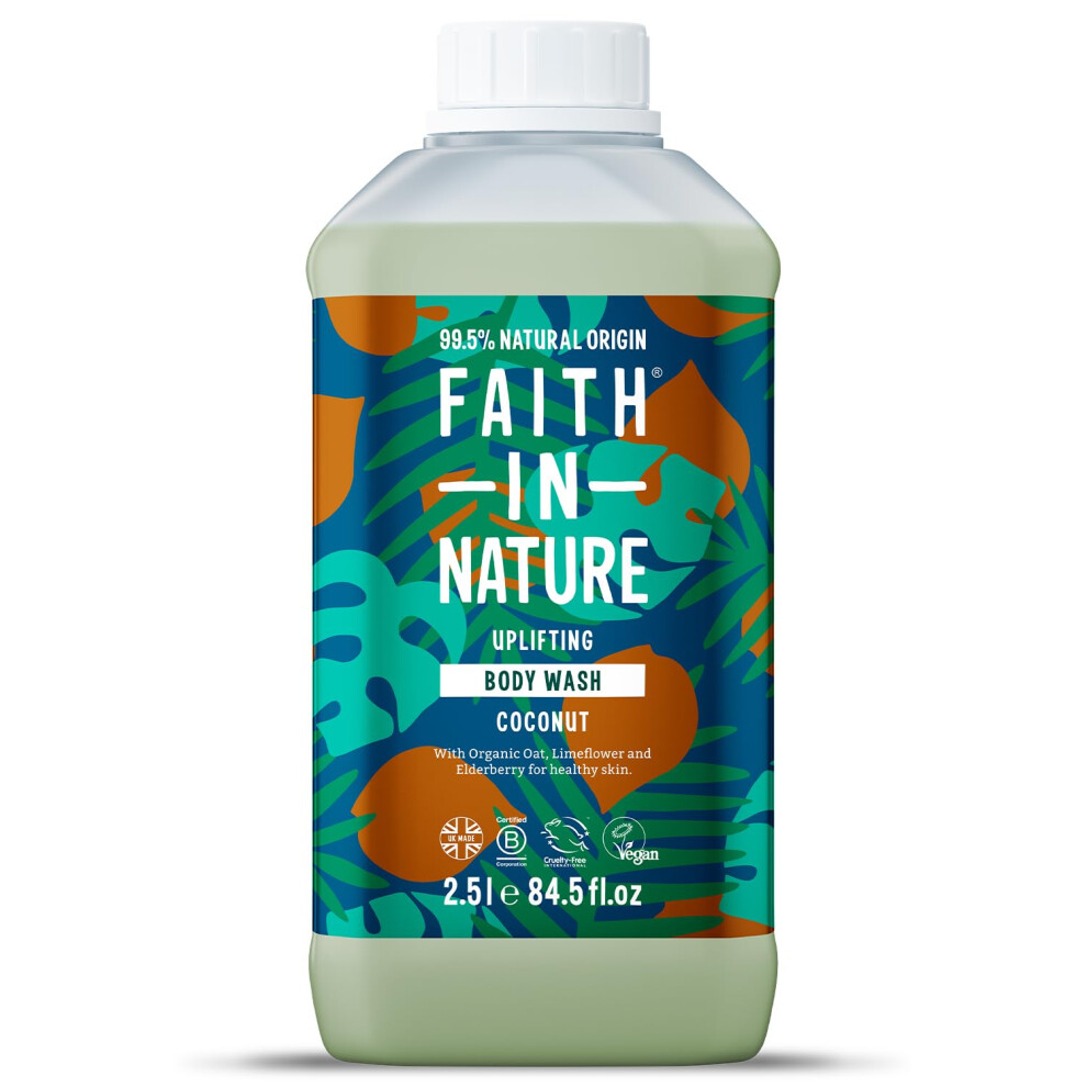 Faith In Nature Organic Coconut Body Wash, Uplifting Shower Gel, Vegan & Cruelty Free, No SLS or Parabens, 2.5L Refill-image-OPC-PK52XXH-NEW