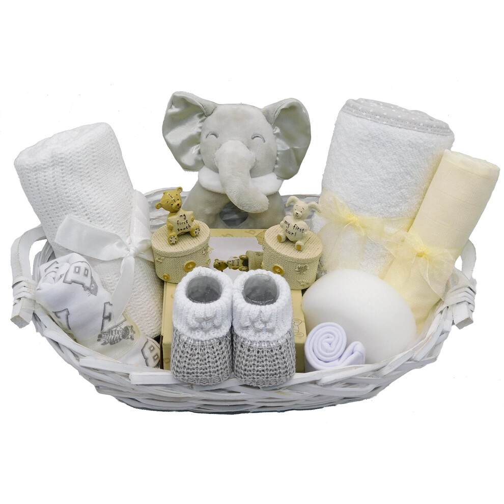 Luxury Newborn Baby Gift Hamper Basket, Unisex White Tiny Welcome