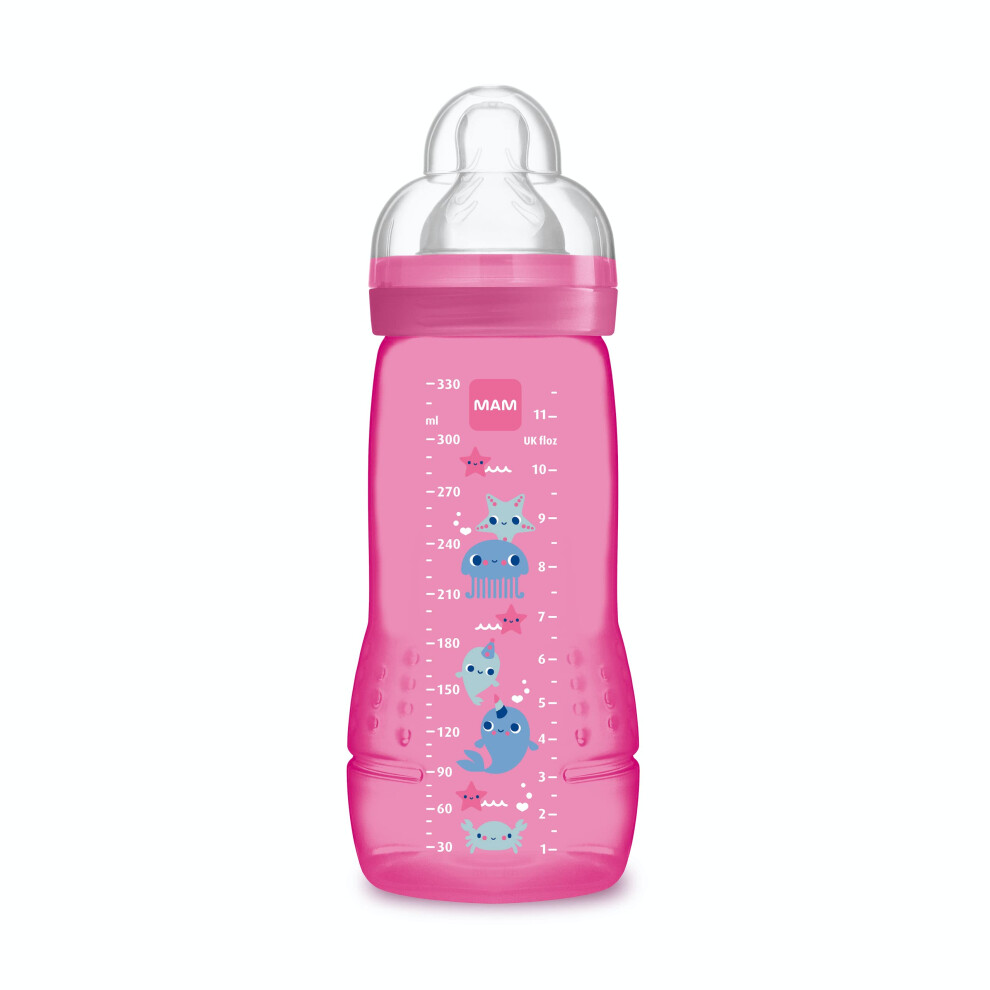 Photos - Baby Bottle / Sippy Cup MAM  Easy Active 6+ Months Bottle  Pink ? Bottle with Ultra-Fast X-Speed Silicone Teat ? Baby Bottle with airtight (330 ml)
