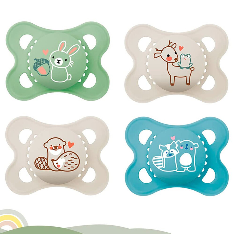 Mam Silicone Dummy 0-6 Months, Pack Of 4 Incl. 2 Travel Boxes