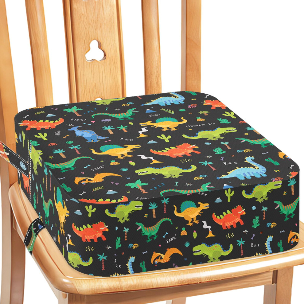 Syntaxho Booster Seat Dining Chair - Cartoon Canvas Washable 4 Straps Kids Booster Seat For Dining Table, Portable Travel Increasing Cushion