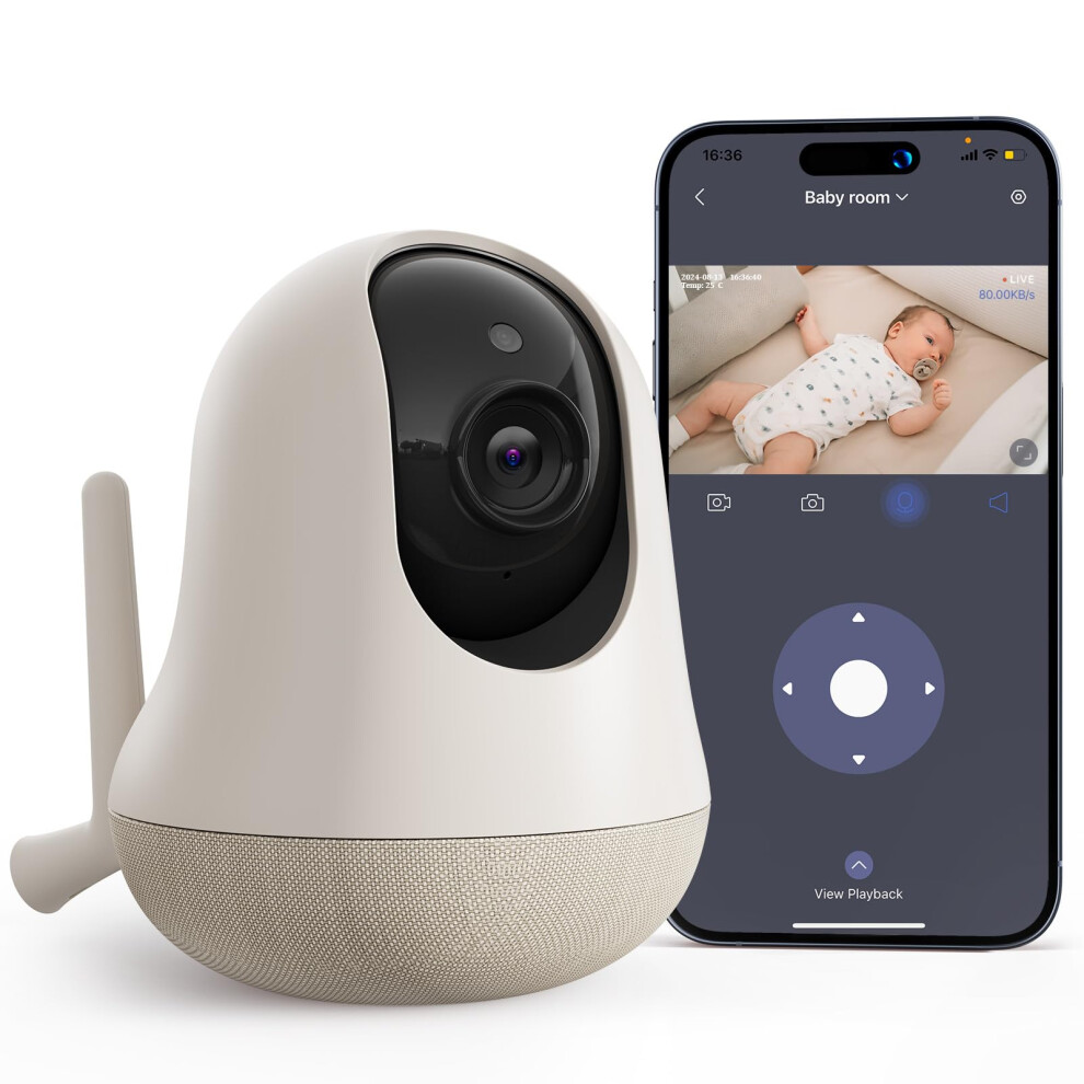 Nooie 5G Wifi Baby Monitor Smart Baby Monitor With Camera Cry Detection,Temperature Sensor, Ai Motion Track,2K Night Vision, Works With Alexa, Two-Way