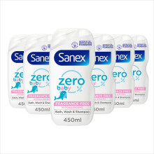Sanex Zero% Hypoallergenic Baby Bath Foam & Shampoo 450ml x 6 - 0% fragrance, colourants, sulphates* & soap - soothes delicate skin - paediatrician