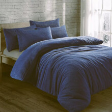 Cozy Teddy Bear Fleece Navy Duvet Cover Set | Sherpa Thermal & Soft Warm Bedding for Ultimate Comfort (King)