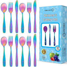 12 Piece Stainless Steel Kids Silverware Set - Child and Toddler Safe Flatware - Kids Utensil Set - Metal Kids Cutlery Set Includes 4 Small Kids