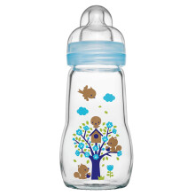 MAM Feel Good Glass Bottle Pack of 1 (1 X 260 Ml), MAM Bottle with Medium Flow MAM Teats Size 2, Newborn Essentials, MAM Baby Bottles 2+ Months, Blue