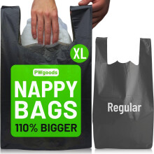 Extra Large Adult Nappy Bags - 160 Pack, 110% Bigger & 20% Thicker Sacks, Easy Tie Handles, Made from 100% Recycled Plastic, Odour Free, Discreet
