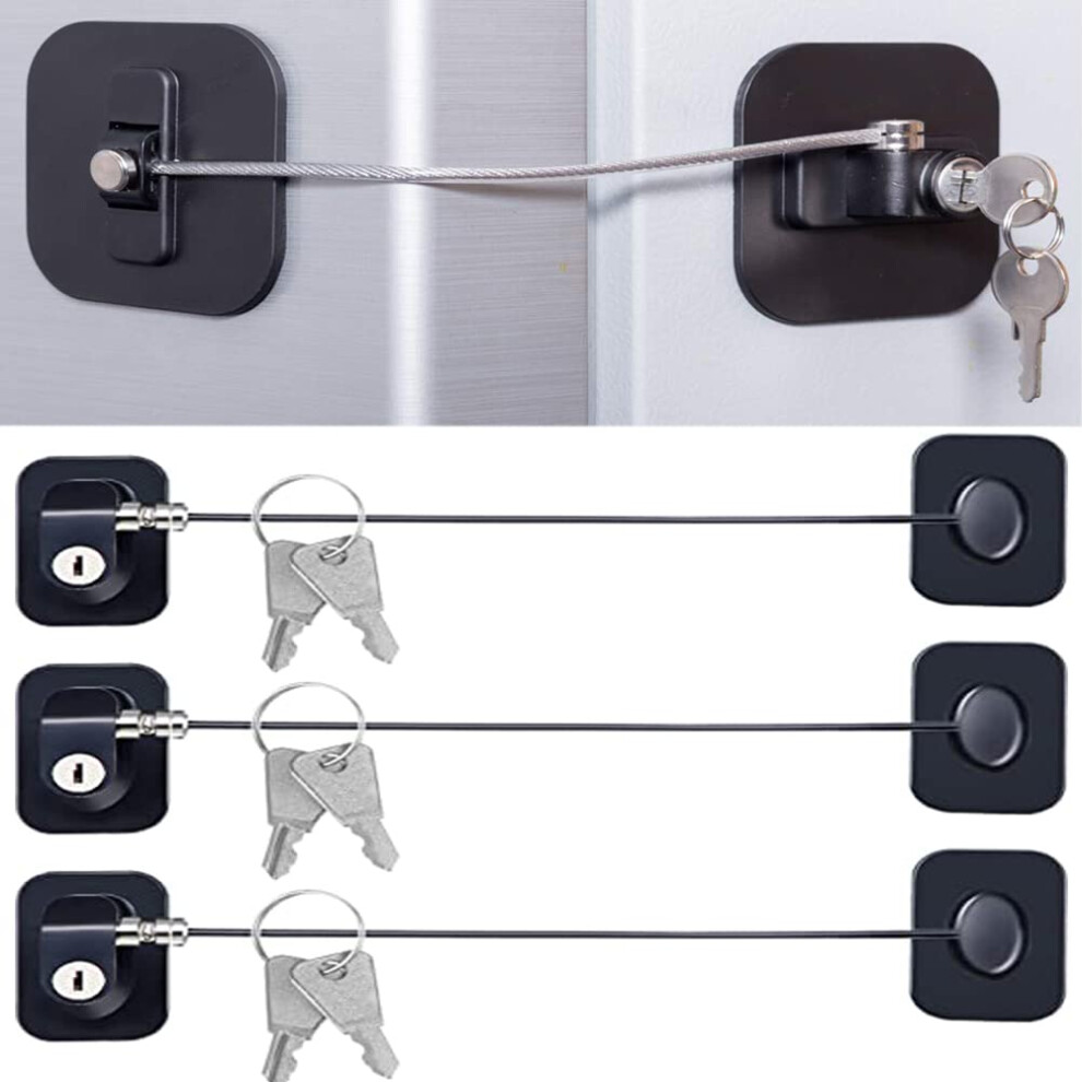 Kiwinvou 3P Black Children Safety Refrigerator Door Lock, Kids Security Window Lock, Cabinet Lock, Fridge Freezer Locks With 6 Keys (3P Black)
