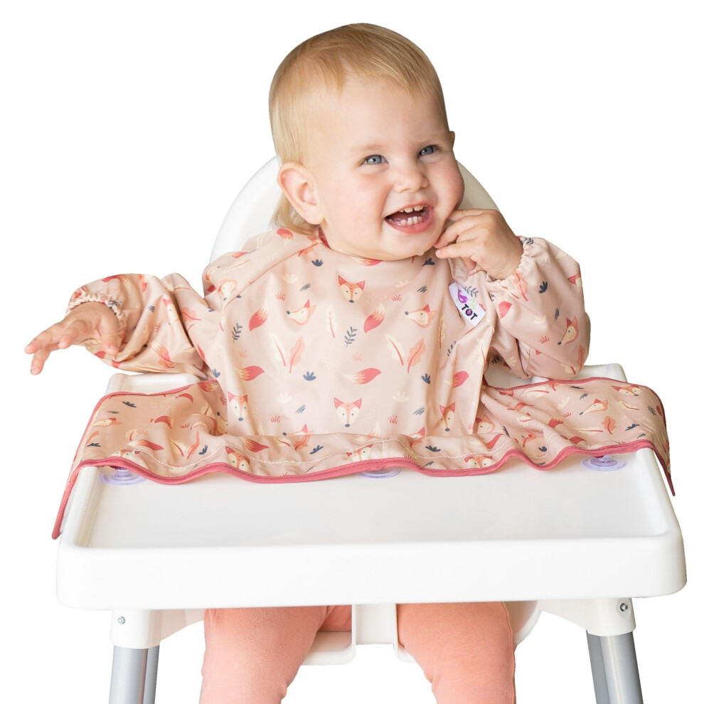 Tidy Tot?? Cover & Catch? Weaning Bib With Sleeves. Attaches To Highchairs With Suction For Mess Proof Baby Feeding. Waterproof Long Sleeved Bibs. Tidy Tot