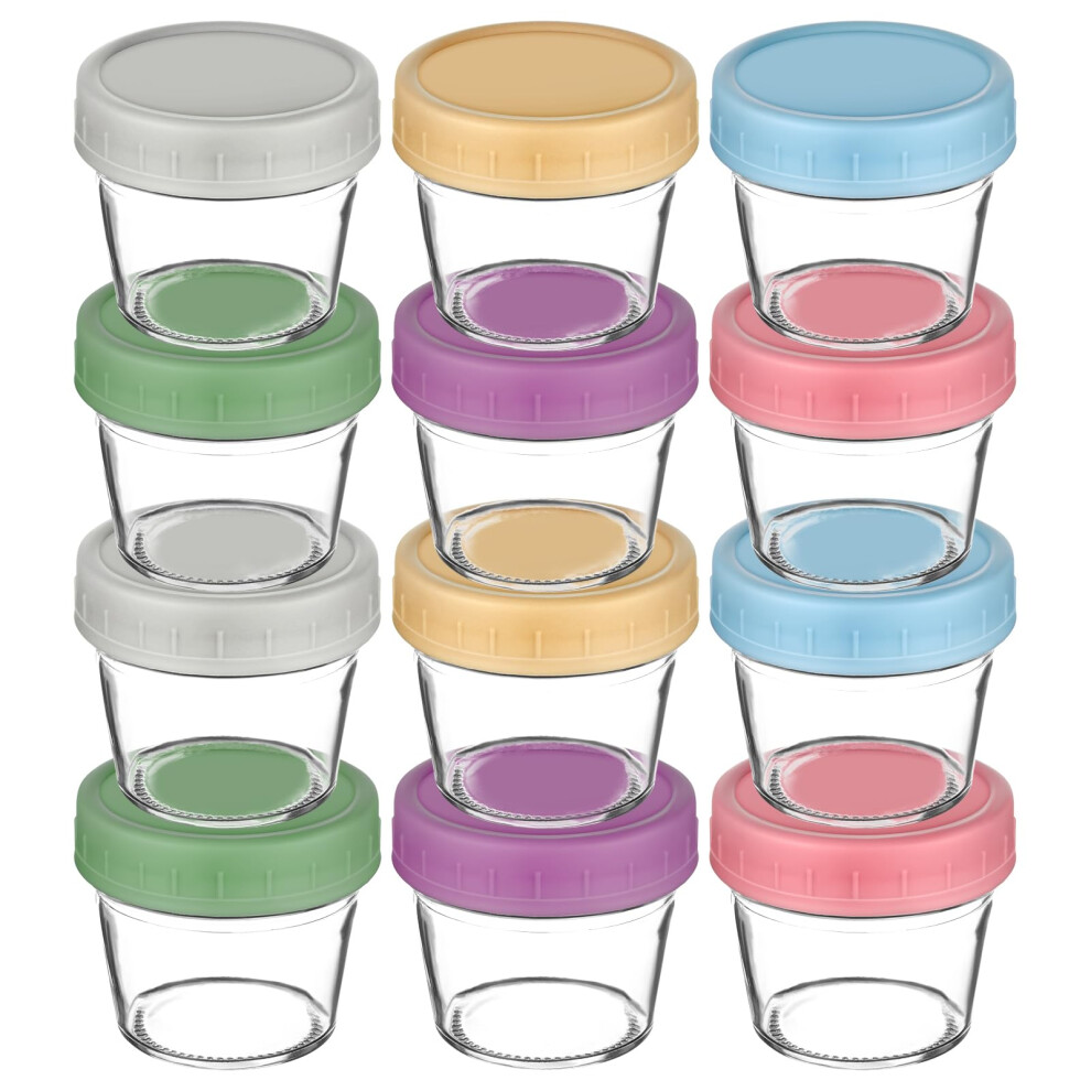 Aolso Baby Food Storage Containers, 12-Pack Glass Baby Food Containers, 100Ml Weaning Freezer Pots With Airtight Lids, Freezer & Microwave Safe