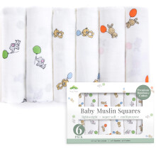 Tiny Trees Muslin Squares for Baby, 6 Pack 70cm x 70cm ? Extra Soft Cotton Muslin Burp Cloths ? Absorbent, Breathable & Gentle for Newborns ? Baby