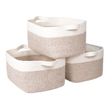 Univivi 3-Pack Storage Baskets for Shelves, Rope Basket for Towel Storage, White Bathroom Storage Basket, Woven Blanket Basket for Living Room, Shoe