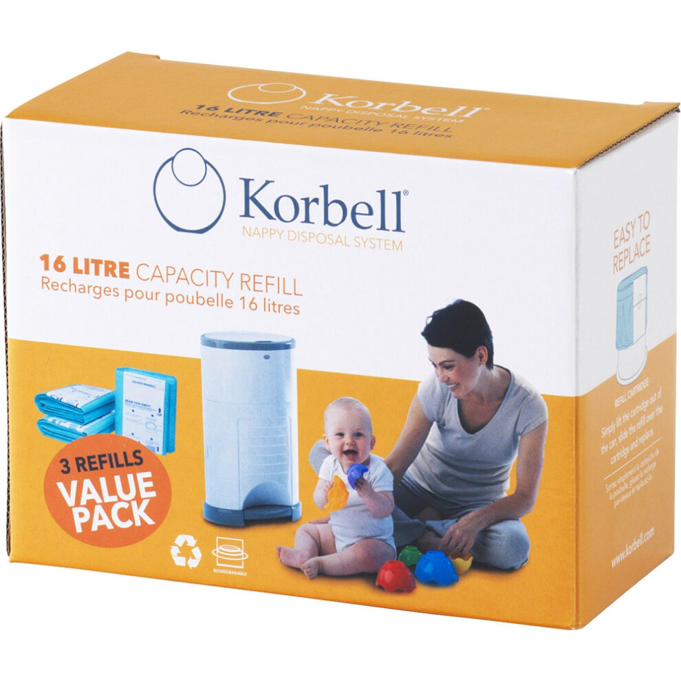 Korbell Nappy Disposal Bin Liners - Standard (16 Litre) - 3 Refills Value Pack-image-OPC-PK552TT-NEW