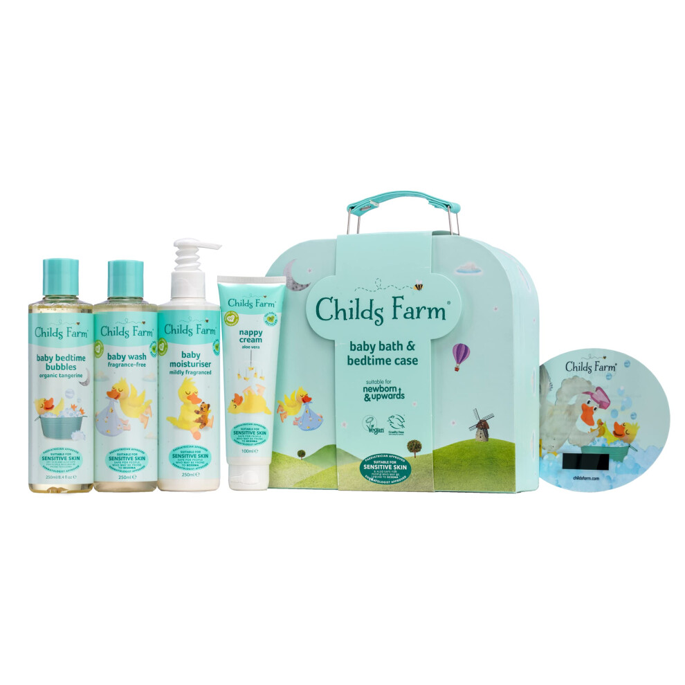 Childs Farm Baby Gifting Suitcase Baby Wash Bubble Bath Baby Moisturiser Nappy Cream Suitable For Newborns Sensitive Skin, Clear
