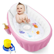 PandaEar Inflatable Baby Bath Tub, Portable Toddler Bath Tub, Infant Baby Bathtub with Air Pump, Foldable Non-Slip Travel Baby Bath Mini Air Swimming