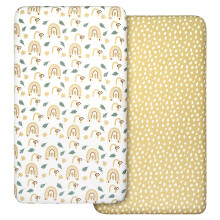 2 Pack Cot Sheets, 100% Microfiber- Breathable, 120 x 60cm Cozy and Lightweight Cot Fitted Sheets Oeko-tex100, Fits All Bassinet Mattress Shapes,