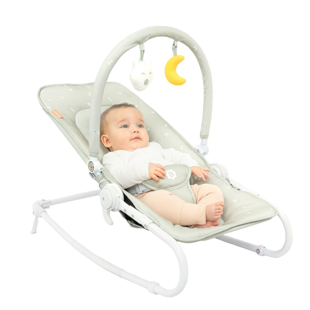 Folding Baby Bouncer Chair Lichen - Adjustable Padded Backrest - Fixed Or Rocker - 3-Point Safety Harness - Detachable Play Arch - Removable Badabulle