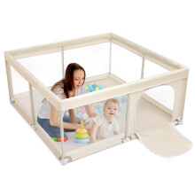 BEJOY Baby Playpen, 150cm Compact and Strong, Foam Protection, Anti-Slip, Transparent Breathable Mesh Round Zipper Door Safety Playard for Baby and
