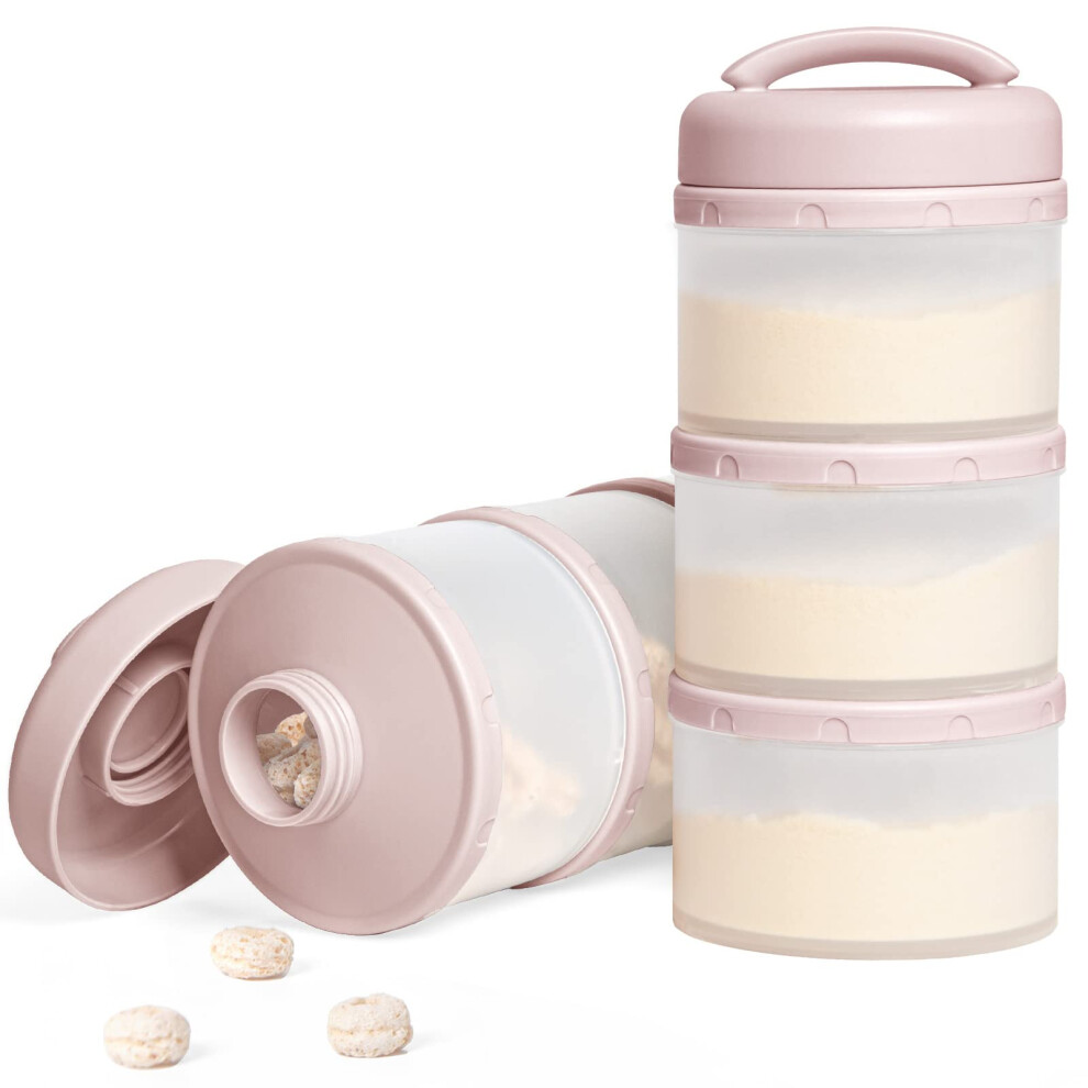 Termichy Baby Milk Powder Dispenser Pots Stackable Baby Formula Container, 2 Pack (Light Pink)