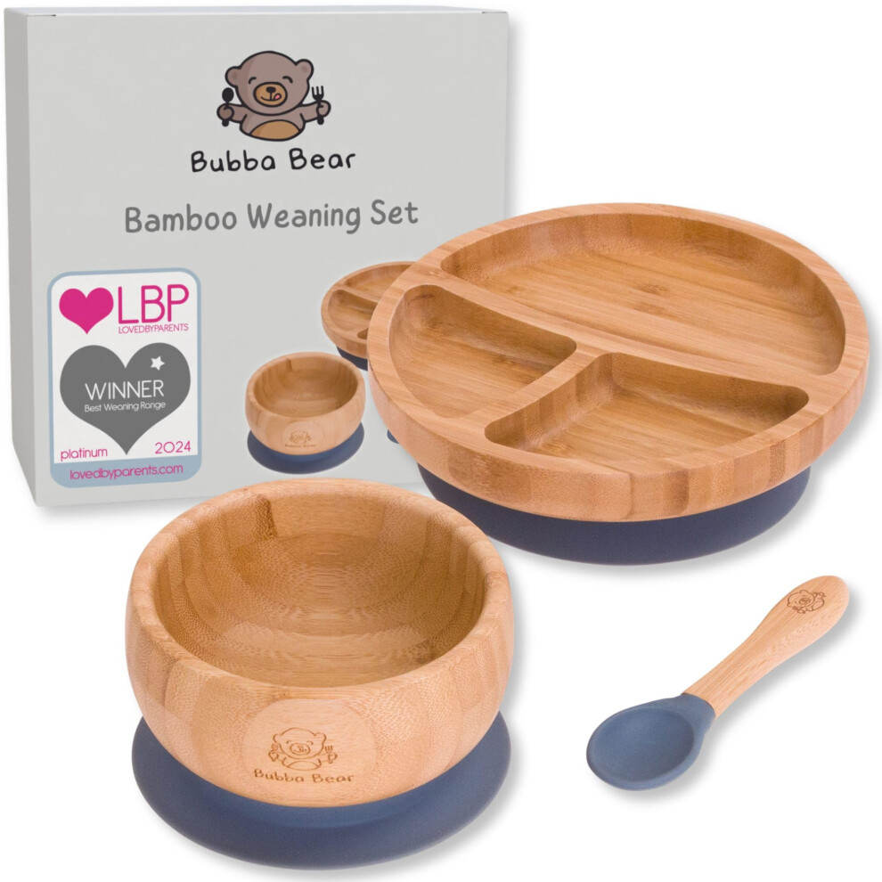 Bubba Bear ? Baby Bamboo Suction Bowl, Plate & Spoon Set | Stay Put Toddler Led Feeding Bowls & Plates | Free Guide To Weaning