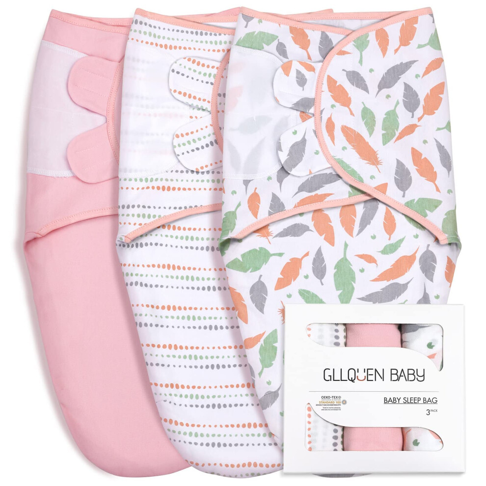 Gllquen Baby Baby Swaddle Wraps For 0-3 Months Newborn,Oeko-Tex100,100% Breathable Organic Cotton Fabric Swadding Blankets,3 Pack(Pink)