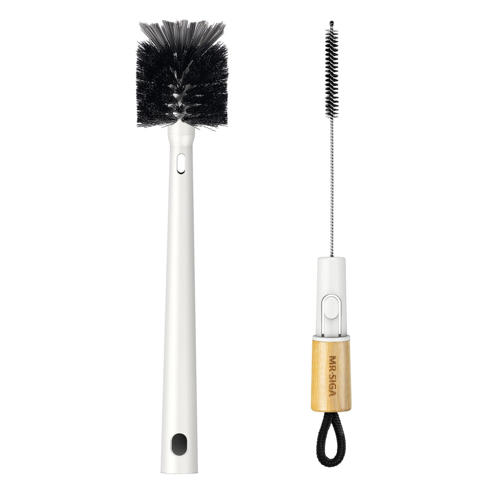 Mr.siga Baby Bottle Brush, 2 In 1 Straw Cleaner Brush With Bamboo Handle, Flexible Bottle Cleaner For Glasswares, Mugs, Straw, Glass Cup, White, Brush