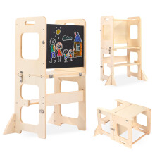 Toddler Standing Tower, Learning Standing Tower 4-in-1 Kitchen Wooden Stool Helper with Chalkboard Montessori and Waldorf Helper for Kids Wooden Step