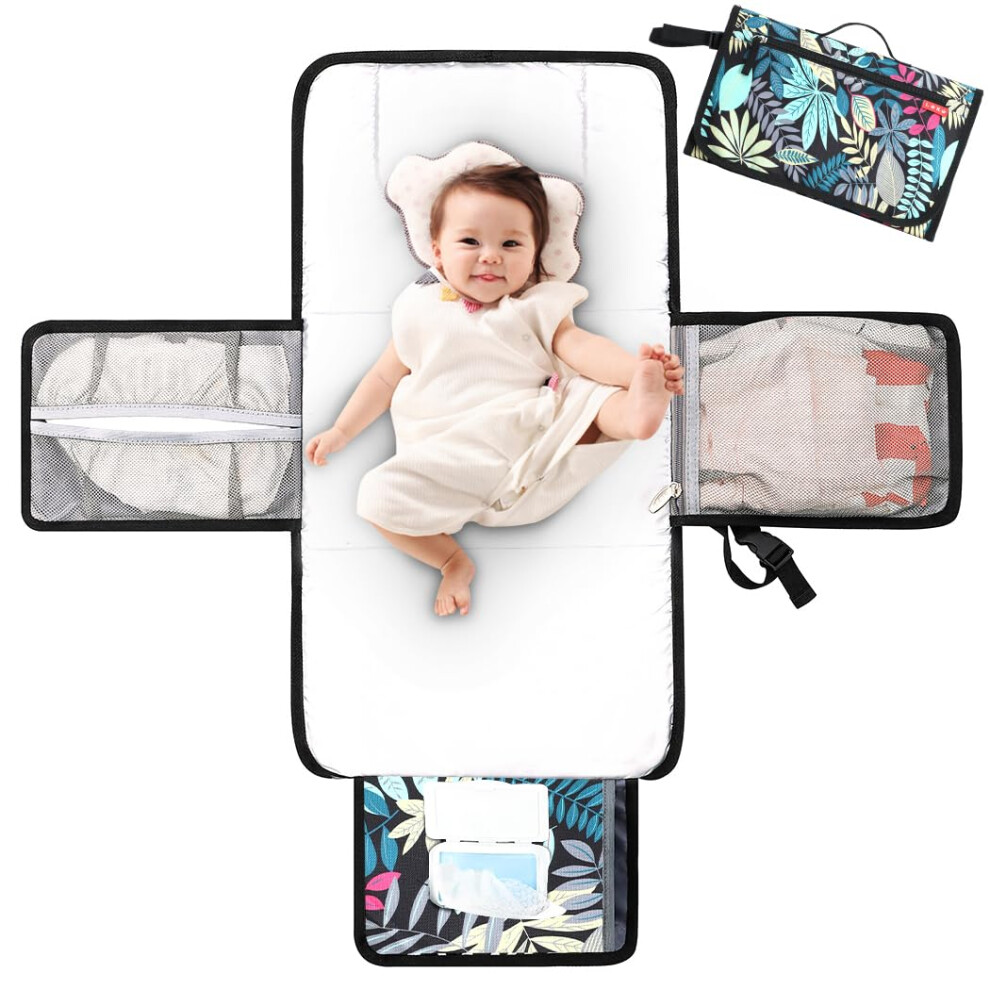 Portable Nappy Changing Mat Travel Baby Change Mat With Wipe-Pocket And Head Cushion, Jungle Lekebaby