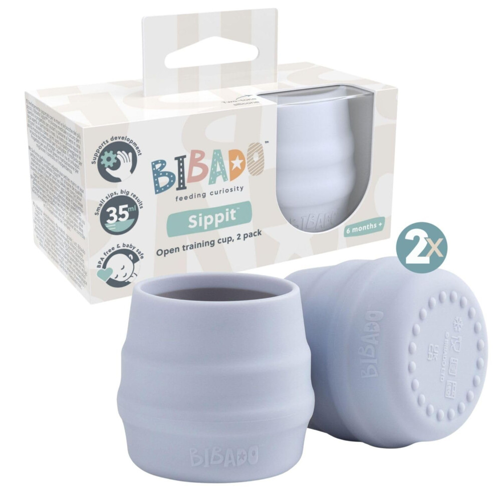 Bibado - Sippit Silicone Baby Cup, Mist (2-Pack) - Open Training Silicone Cups - Soft, Non Slip Grip, Weighted Base - Durable, Dishwasher Safe, Bpa