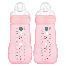 MAM Easy Active Bottles | 2 Pack (2 x 270ml) | Medium Flow MAM Teats Size 2 | Baby Accessories | Pink (Various Designs)