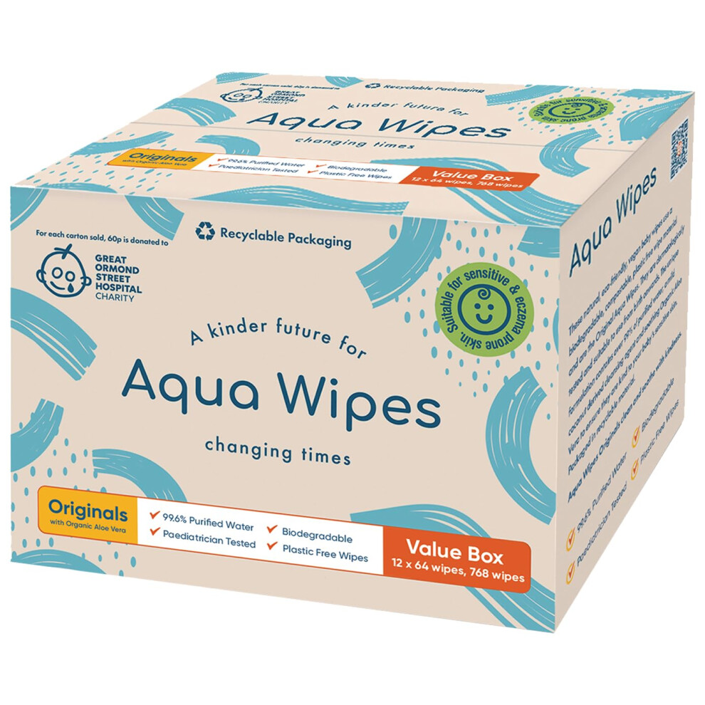 Originals Baby Wipes, 100% Biodegradable, Plastic Free Wipes, 99.6% Purified Water, Newborn Wipes, Vegan, Paraben And Perfume Free, Nhs Aqua Wipes