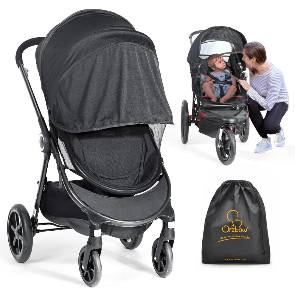 Orzbow Universal Baby Mosquito Net & Buggy Sun Shade With Upf50+,Breathable Pram Net Cover With Two-Way Zipper & Adjustable Stroller Sun Cover With