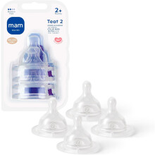 MAM Teats Size 2 | 4 Pack | Medium Flow | Fits All MAM Bottles | Suitable from 2+ Months | Made from SkinSoft Silicone | Baby Accessories for Newborn