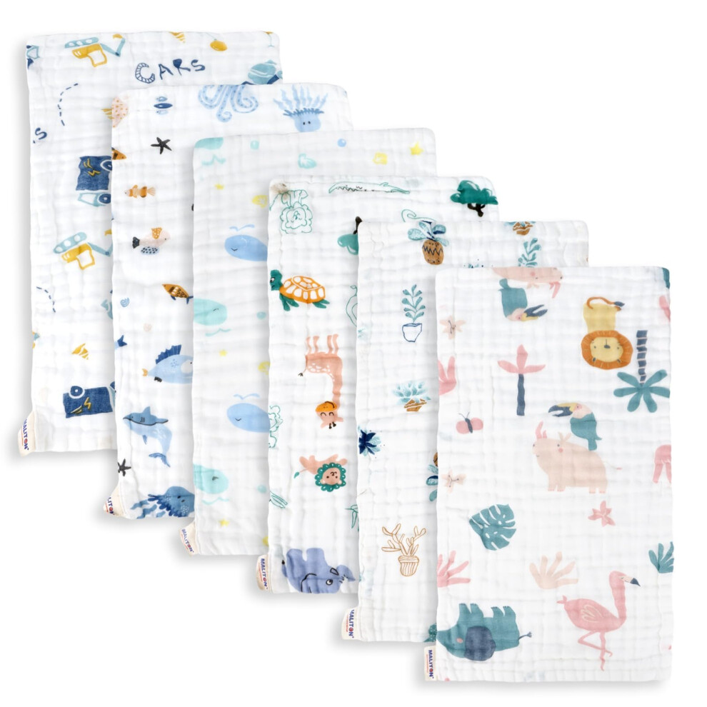 Muslin Cloths For Baby, 6 Pack Burp Cloths For Baby,100% Cotton 6 Layers Absorbent& Soft& Breathable Baby Muslins Pack,50X25cm Muslin Squares Maliton