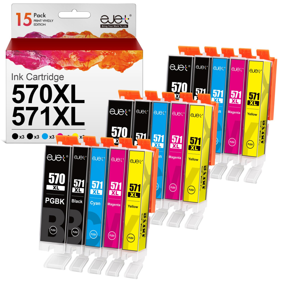 Ejet 15-Pack 570 571XL Compatible Ink Cartridge Replacement For Canon Pgi-570Xl Cli-571Xl For Mg5750 Ts5050 Mg5700 Mg5751 Mg5753 Mg6800 Mg6850 Mg6851 8000001206038